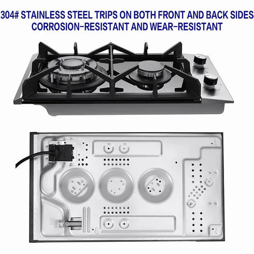 Kitchen Gas Cooktop 2 Dual Burners Tempered Glass Countertop Drop-in